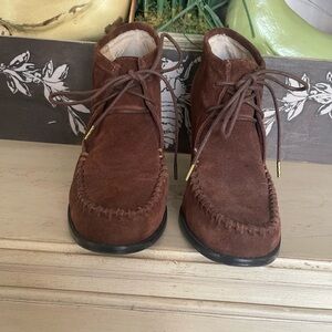 Isaac Mizrahi Brown Moccasins Lace Up Booties